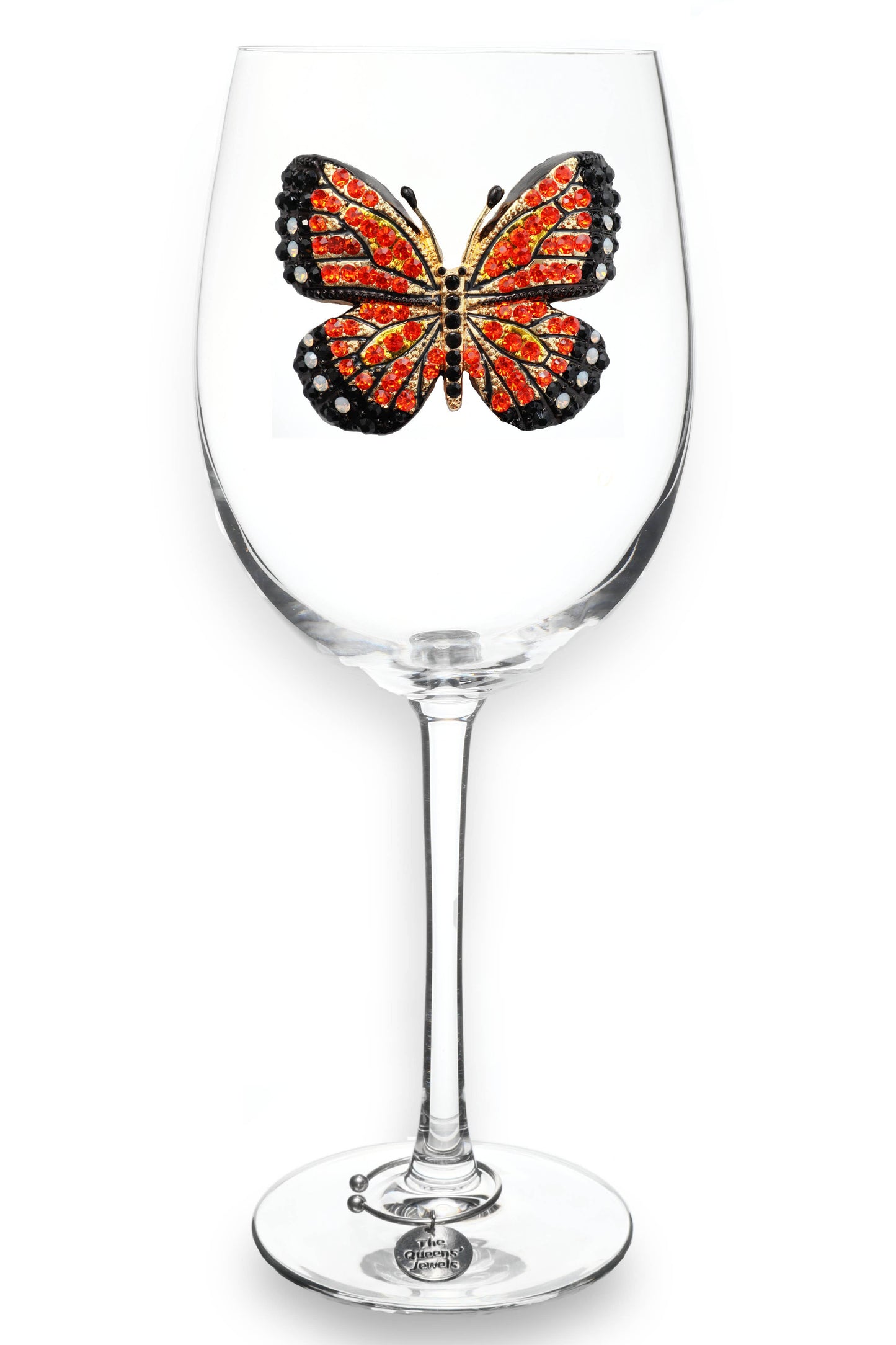 Monarch Butterfly Jeweled Stemmed Wine Glass