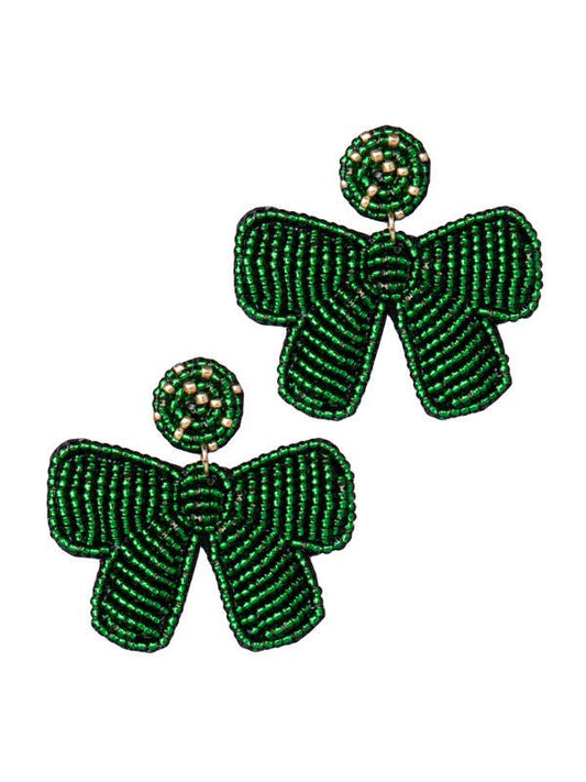 Green Bow Christmas Earrings