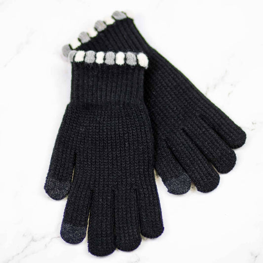 PomPom Soft Grey/ Black Gloves One Size