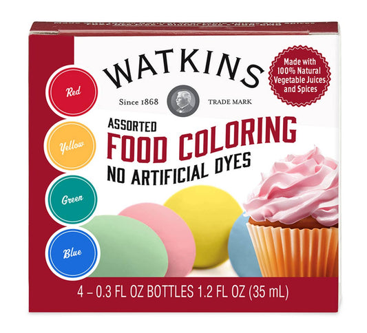 Watkins Assorted Food Coloring 4 Pack 4 -0.3 fl oz Bottles 1.2 fl oz