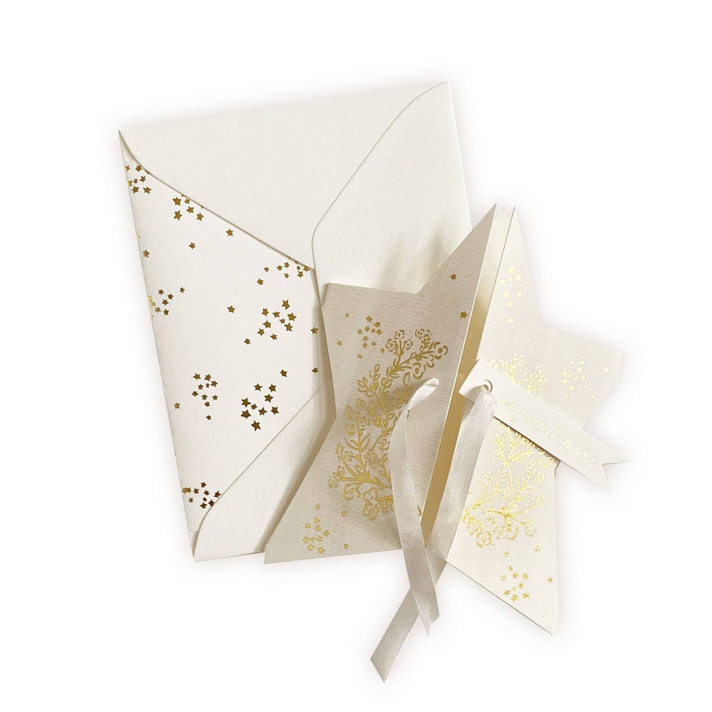 Gold Foil Star w/ Silk Ribbon Congratulations Greeting Card